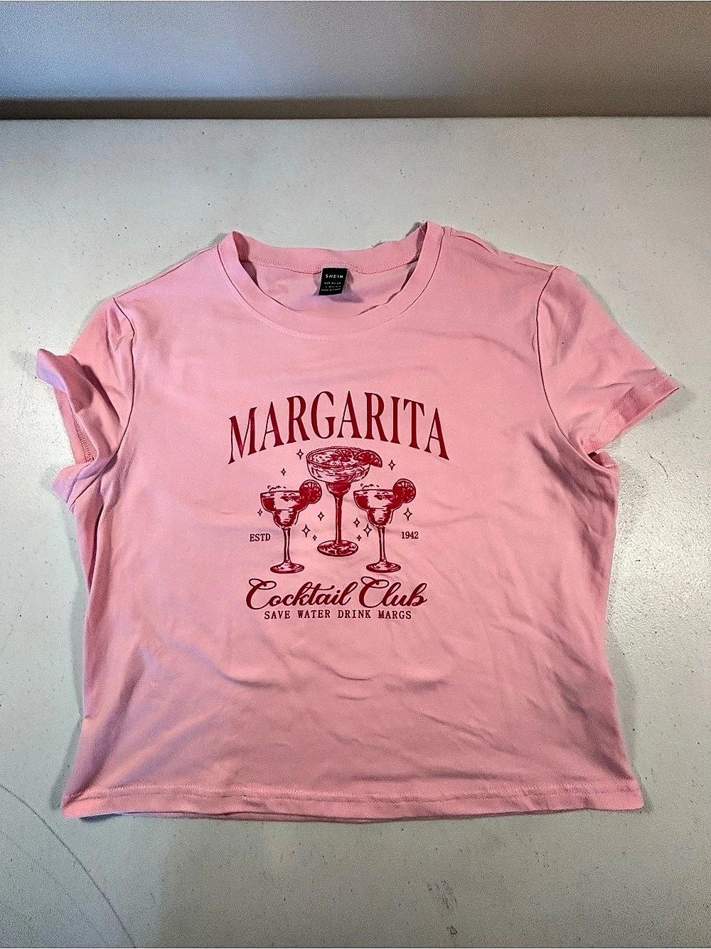 SHEIN Margarita Cocktail Club Graphic Tee Pink large
